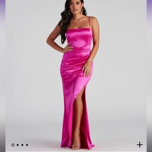 open lace back dress Santana Strapless Scarf Mermaid Satin Formal Dress main image 0